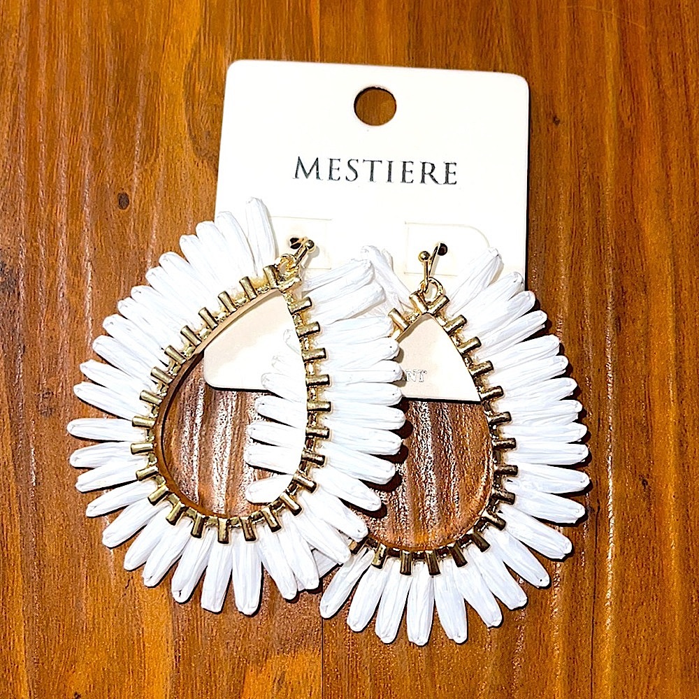 🆕🌿🤍MESTIERE: WHITE Flower Petal Fringe Gold Hoops